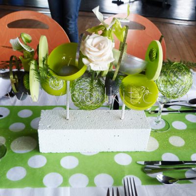 Création bulles vertes pomme et table de mariage